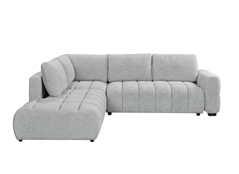 Canapé d'angle convertible avec coffres en velours texturé gris clair NAELIE - Angle gauche