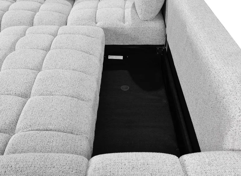 Canapé d'angle convertible avec coffres en velours texturé gris clair NAELIE - Angle gauche