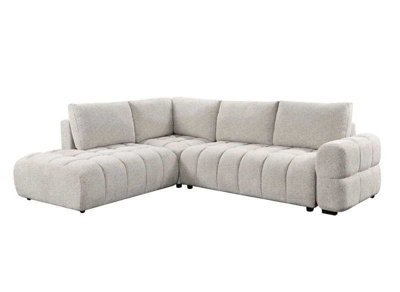 Canapé d'angle convertible avec coffres en velours texturé beige NAELIE - Angle gauche
