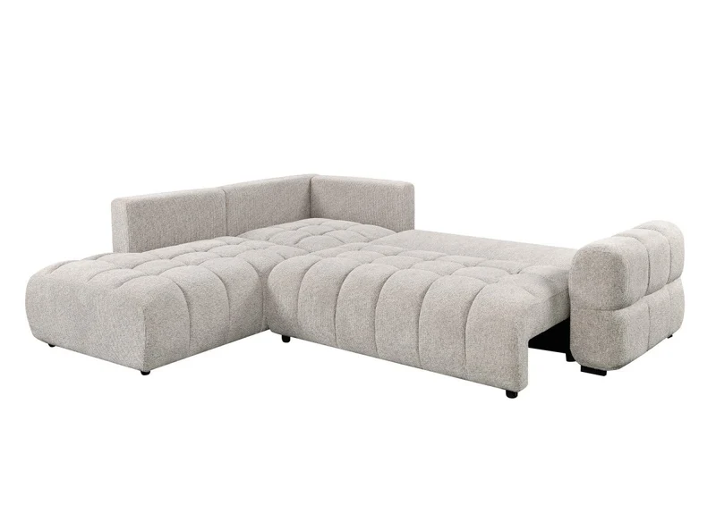 Canapé d'angle convertible avec coffres en velours texturé beige NAELIE - Angle gauche
