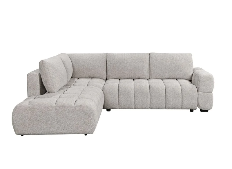 Canapé d'angle convertible avec coffres en velours texturé beige NAELIE - Angle gauche