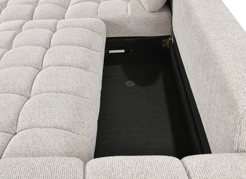 Canapé d'angle convertible avec coffres en velours texturé beige NAELIE - Angle gauche