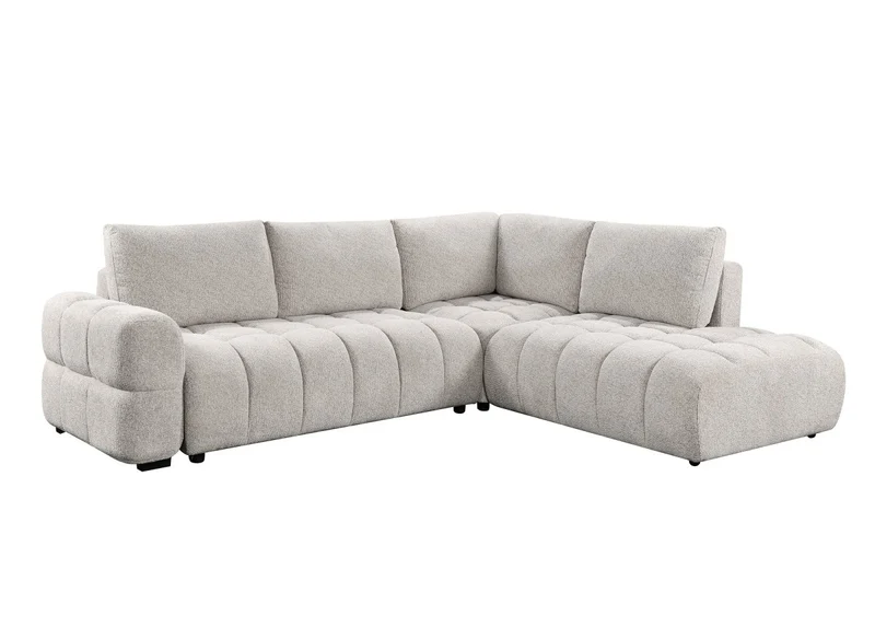 Canapé d'angle convertible avec coffres en velours texturé beige NAELIE - Angle droit