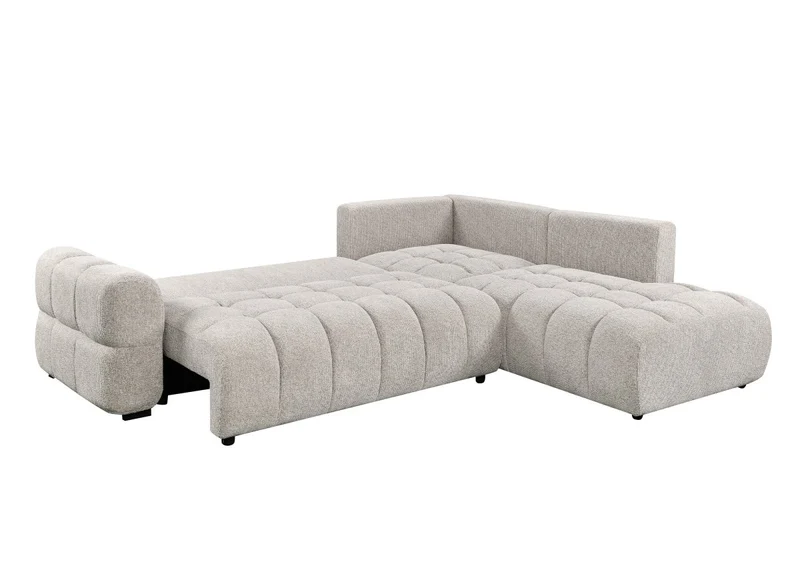 Canapé d'angle convertible avec coffres en velours texturé beige NAELIE - Angle droit