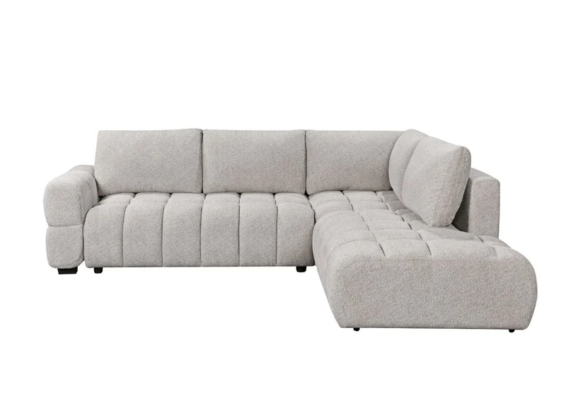 Canapé d'angle convertible avec coffres en velours texturé beige NAELIE - Angle droit
