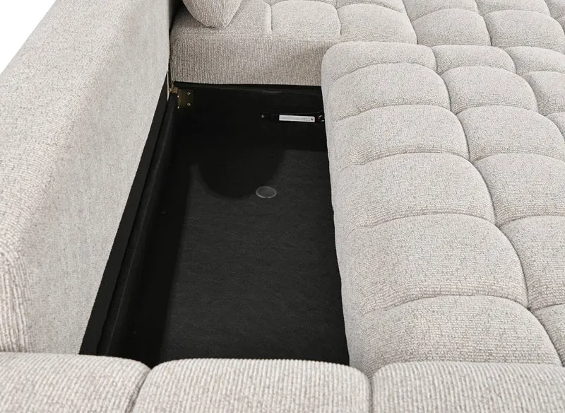Canapé d'angle convertible avec coffres en velours texturé beige NAELIE - Angle droit