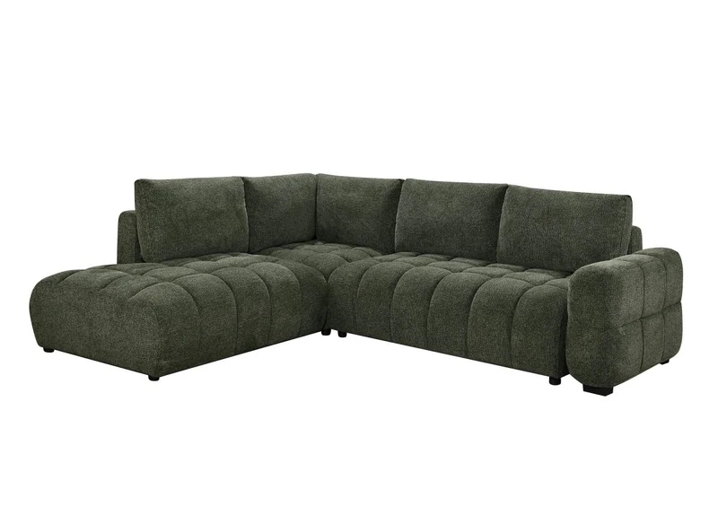 Canapé d'angle convertible avec coffres en velours texturé vert olive NAELIE - Angle gauche