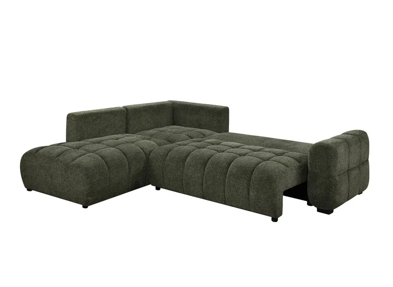 Canapé d'angle convertible avec coffres en velours texturé vert olive NAELIE - Angle gauche