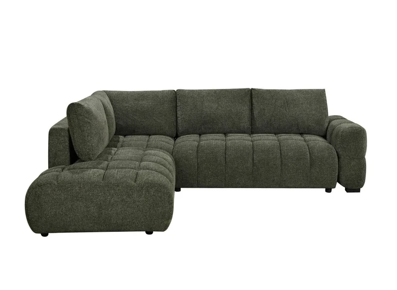 Canapé d'angle convertible avec coffres en velours texturé vert olive NAELIE - Angle gauche