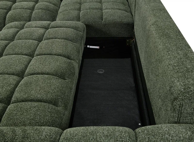 Canapé d'angle convertible avec coffres en velours texturé vert olive NAELIE - Angle gauche