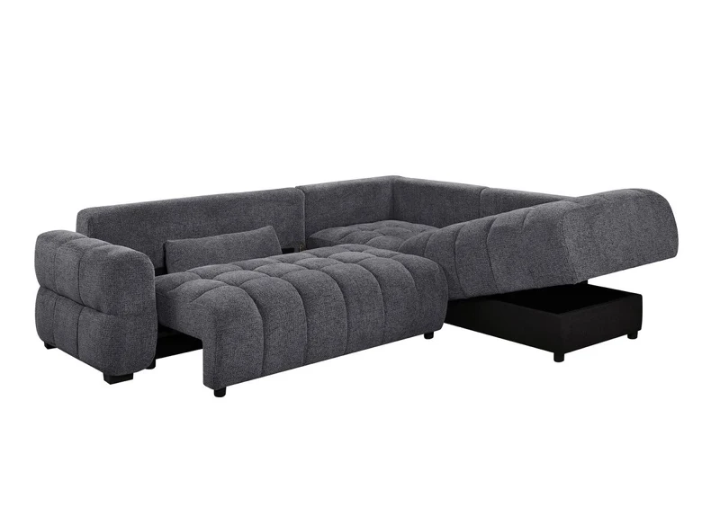 Canapé d'angle convertible avec coffres en velours texturé gris foncé NAELIE - Angle droit