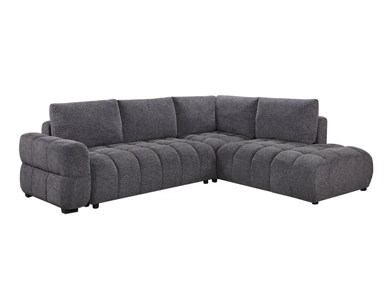 Canapé d'angle convertible avec coffres en velours texturé gris foncé NAELIE - Angle droit