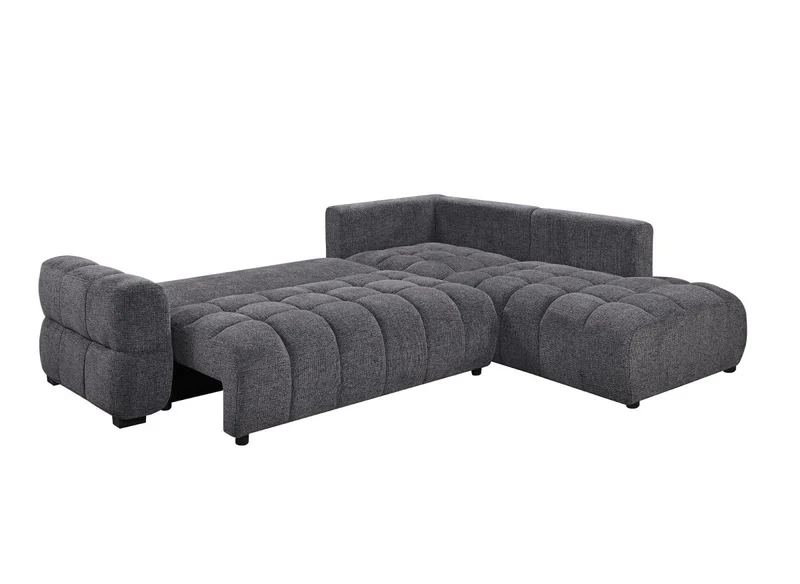 Canapé d'angle convertible avec coffres en velours texturé gris foncé NAELIE - Angle droit