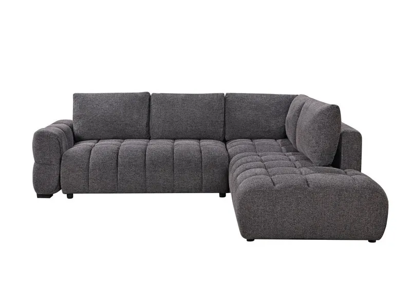 Canapé d'angle convertible avec coffres en velours texturé gris foncé NAELIE - Angle droit