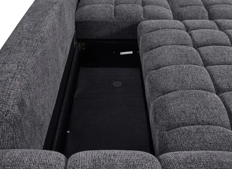 Canapé d'angle convertible avec coffres en velours texturé gris foncé NAELIE - Angle droit
