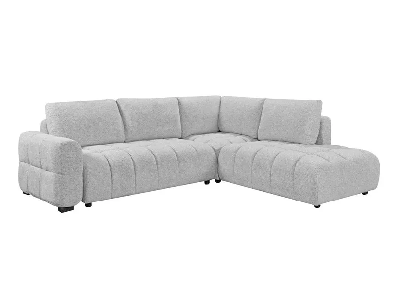Canapé d'angle convertible avec coffres en velours texturé gris clair NAELIE - Angle droit