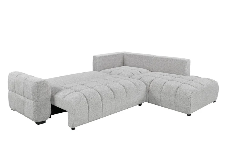 Canapé d'angle convertible avec coffres en velours texturé gris clair NAELIE - Angle droit