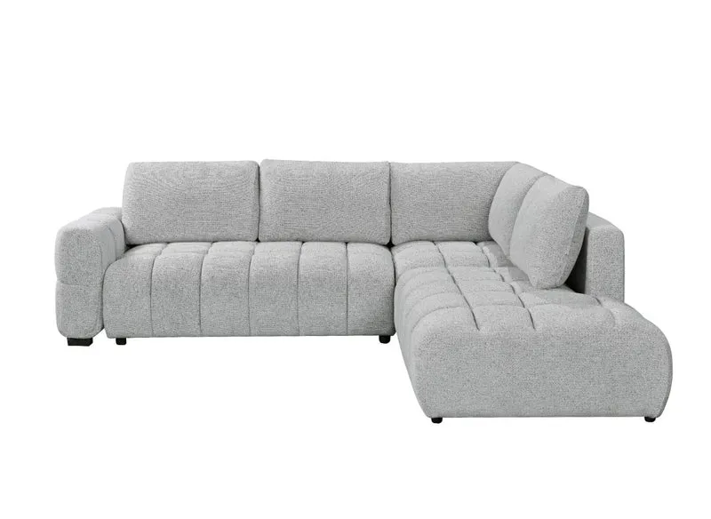 Canapé d'angle convertible avec coffres en velours texturé gris clair NAELIE - Angle droit