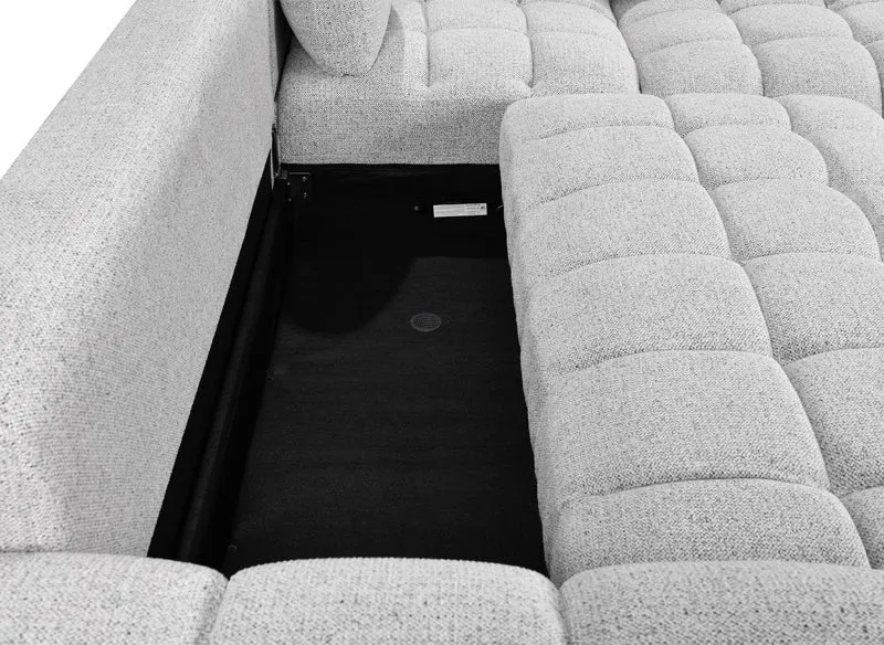 Canapé d'angle convertible avec coffres en velours texturé gris clair NAELIE - Angle droit
