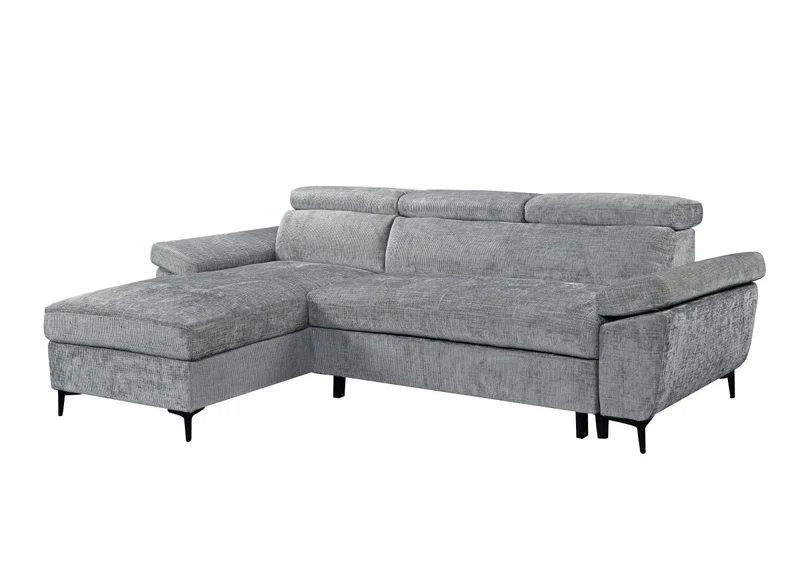 Canapé d'angle convertible en velours chiné gris foncé MONICA - Angle gauche