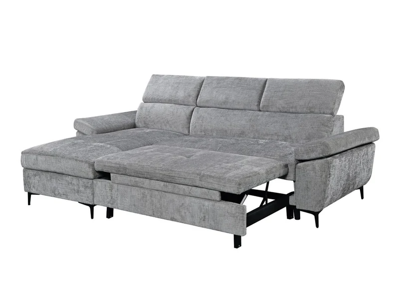 Canapé d'angle convertible en velours chiné gris foncé MONICA - Angle gauche
