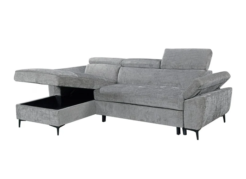 Canapé d'angle convertible en velours chiné gris foncé MONICA - Angle gauche