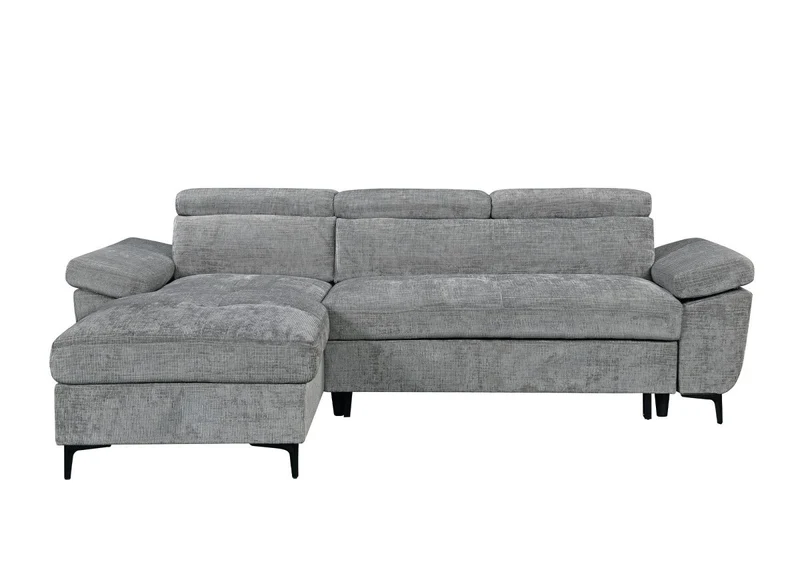 Canapé d'angle convertible en velours chiné gris foncé MONICA - Angle gauche