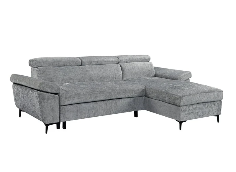Canapé d'angle convertible en velours chiné gris foncé MONICA - Angle droit