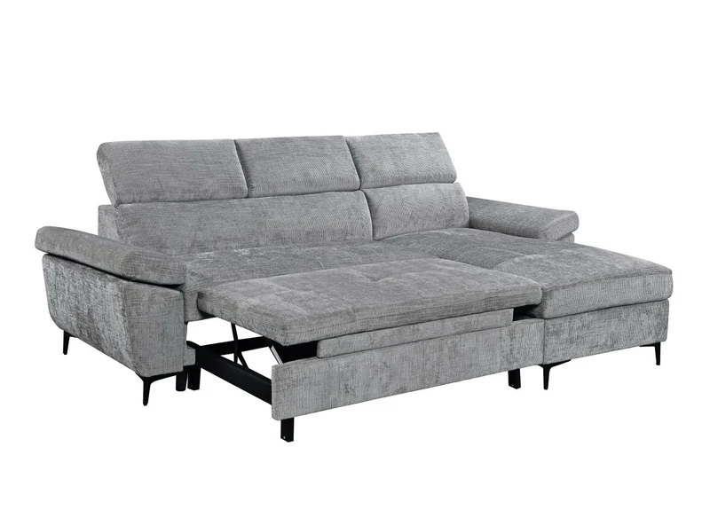 Canapé d'angle convertible en velours chiné gris foncé MONICA - Angle droit