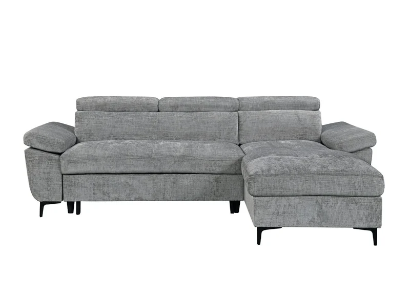 Canapé d'angle convertible en velours chiné gris foncé MONICA - Angle droit