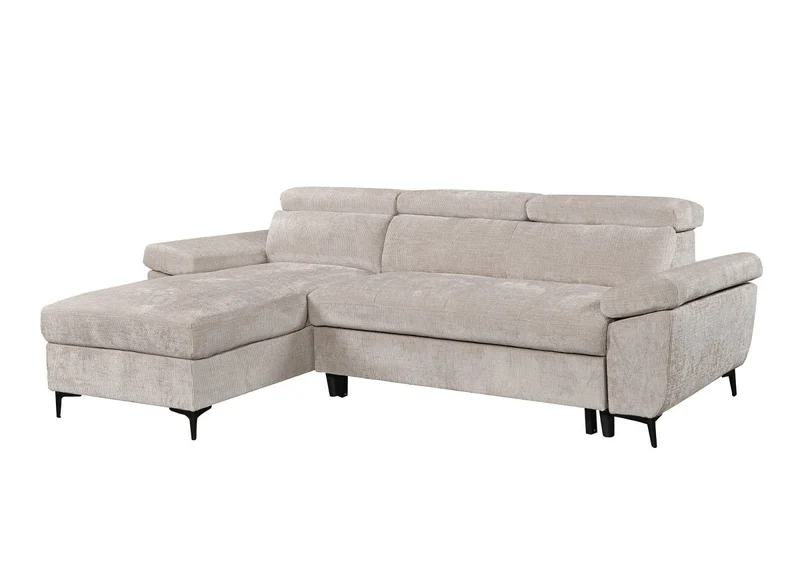 Canapé d'angle convertible en velours chiné beige MONICA - Angle gauche