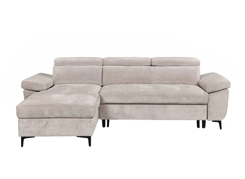 Canapé d'angle convertible en velours chiné beige MONICA - Angle gauche