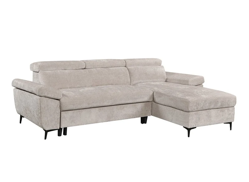 Canapé d'angle convertible en velours chiné beige MONICA - Angle droit