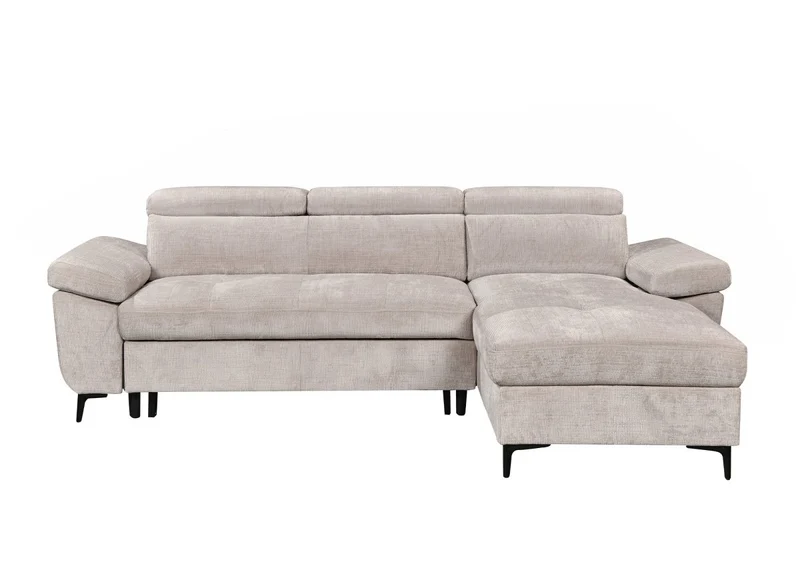 Canapé d'angle convertible en velours chiné beige MONICA - Angle droit