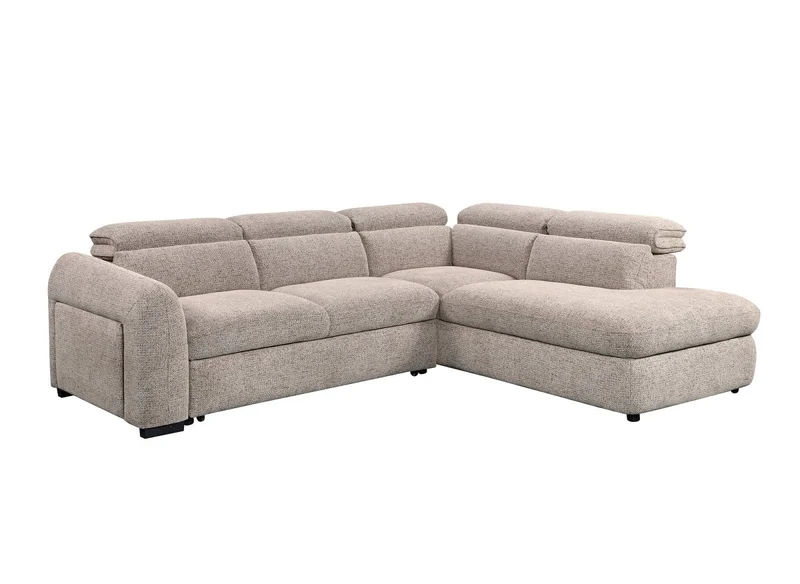 Canapé d'angle convertible avec coffre en velours texturé taupe MADISON - Angle droit