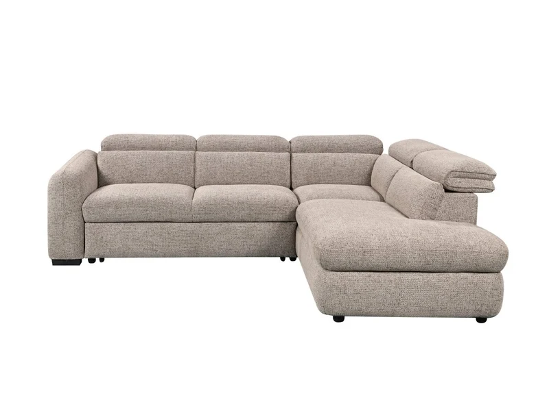 Canapé d'angle convertible avec coffre en velours texturé taupe MADISON - Angle droit