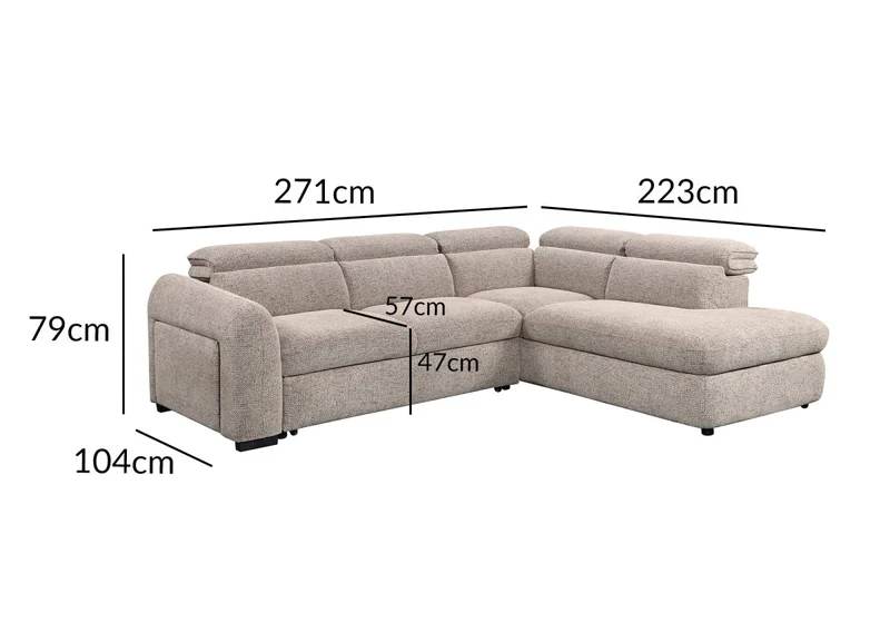 Canapé d'angle convertible avec coffre en velours texturé taupe MADISON - Angle droit