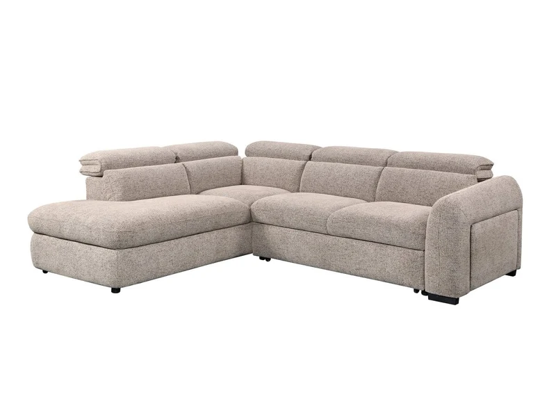 Canapé d'angle convertible avec coffre en velours texturé taupe MADISON - Angle gauche