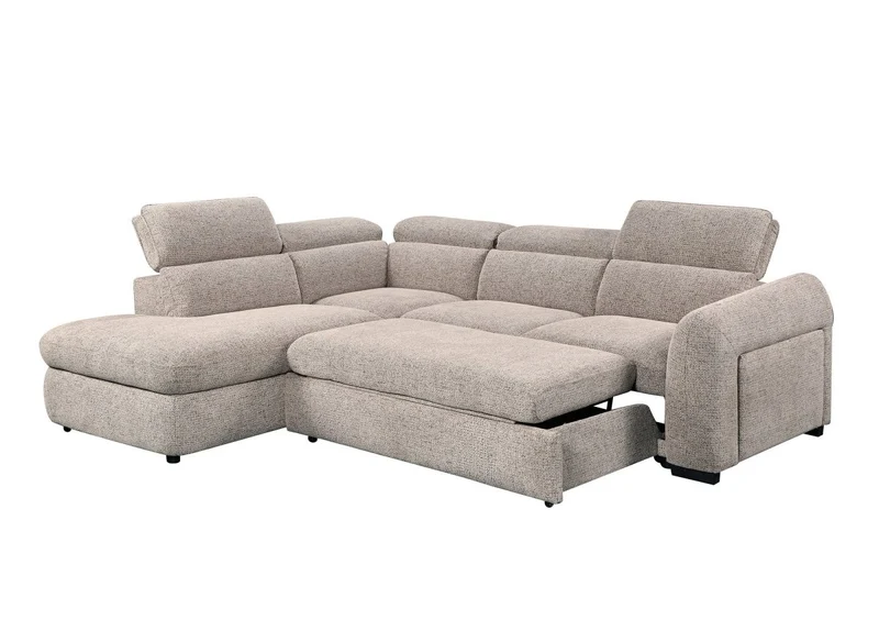 Canapé d'angle convertible avec coffre en velours texturé taupe MADISON - Angle gauche
