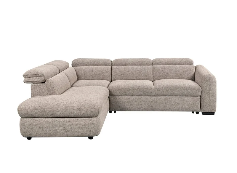 Canapé d'angle convertible avec coffre en velours texturé taupe MADISON - Angle gauche