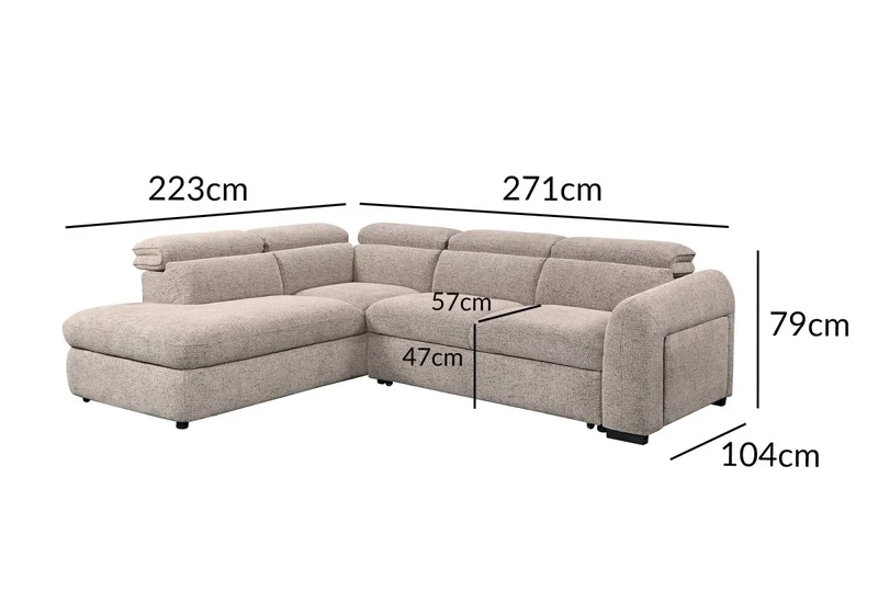 Canapé d'angle convertible avec coffre en velours texturé taupe MADISON - Angle gauche