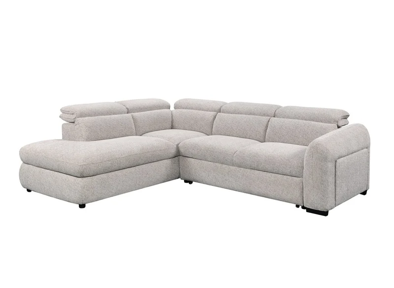 Canapé d'angle convertible avec coffre en velours texturé beige MADISON - Angle gauche