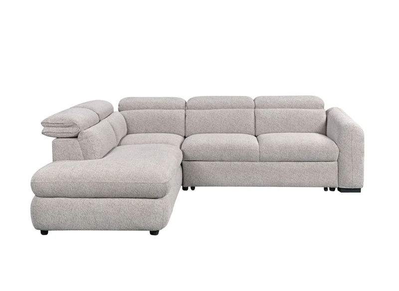 Canapé d'angle convertible avec coffre en velours texturé beige MADISON - Angle gauche