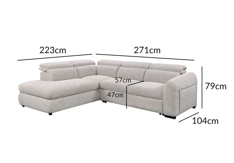 Canapé d'angle convertible avec coffre en velours texturé beige MADISON - Angle gauche