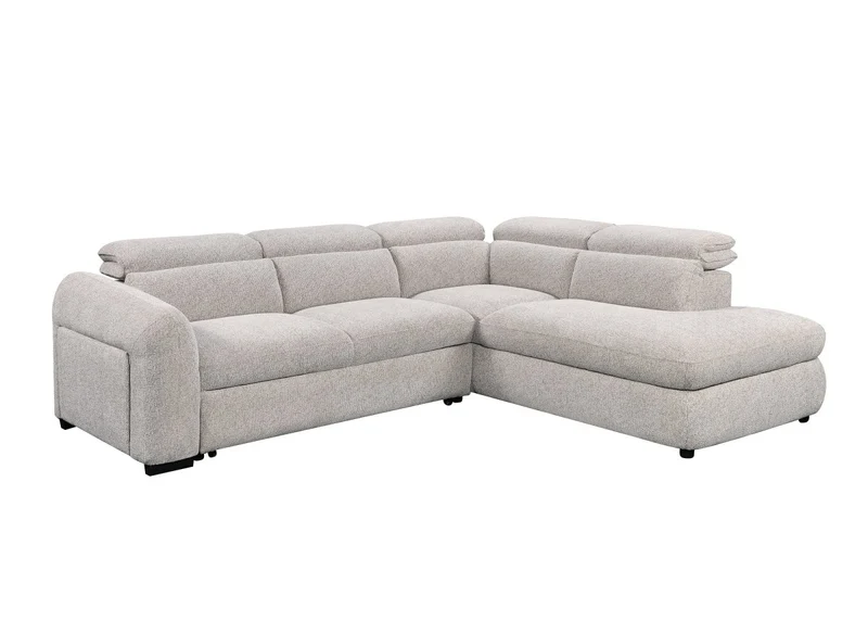 Canapé d'angle convertible avec coffre en velours texturé beige MADISON - Angle droit