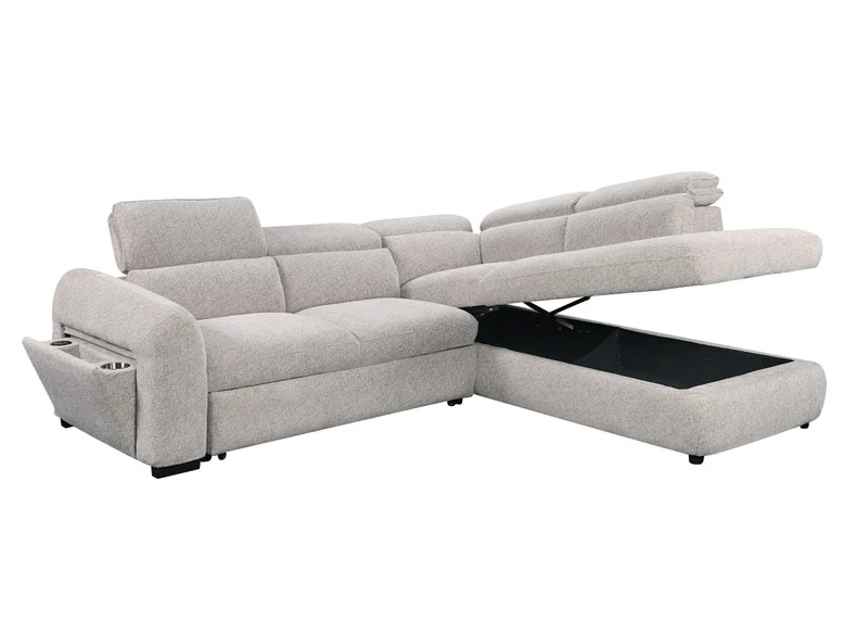 Canapé d'angle convertible avec coffre en velours texturé beige MADISON - Angle droit