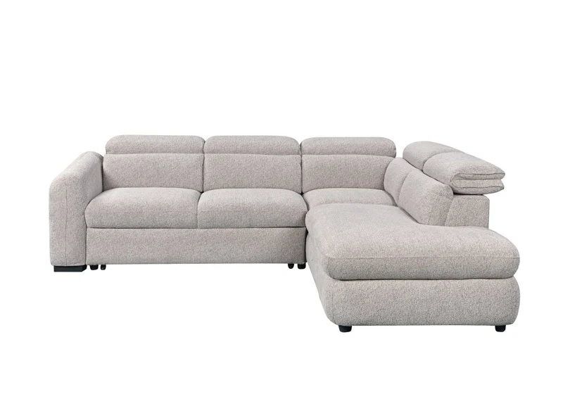 Canapé d'angle convertible avec coffre en velours texturé beige MADISON - Angle droit