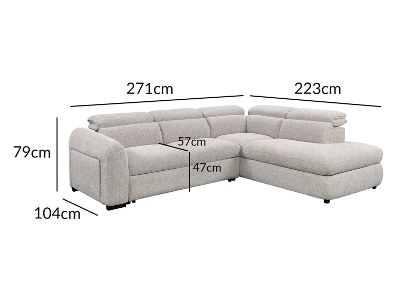 Canapé d'angle convertible avec coffre en velours texturé beige MADISON - Angle droit