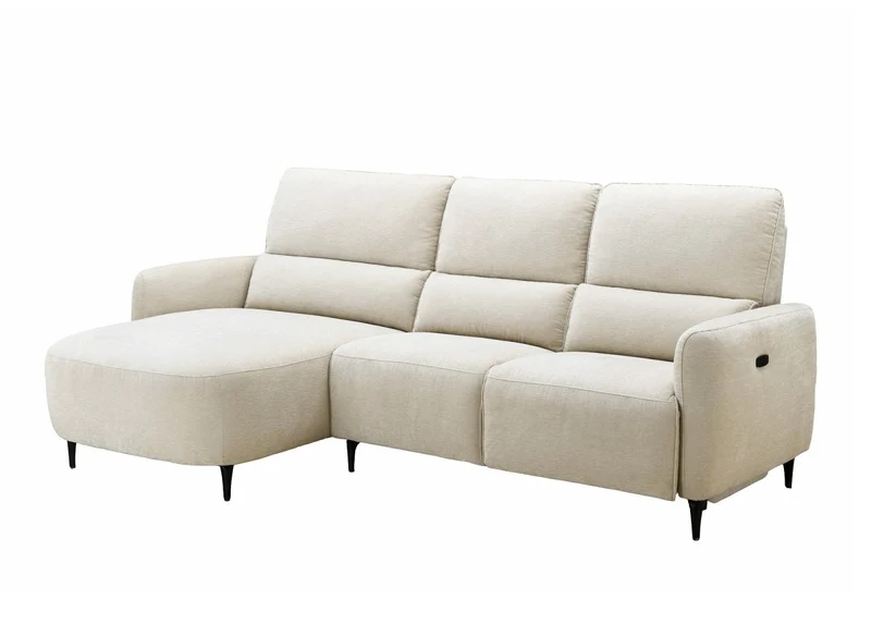 Canapé d'angle relax électrique en tissu texturé beige LAHYS - Angle gauche