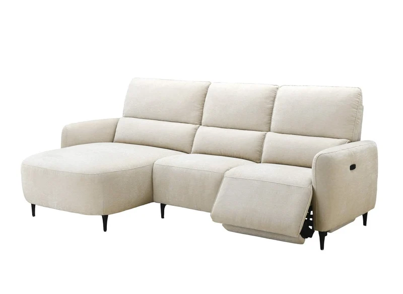 Canapé d'angle relax électrique en tissu texturé beige LAHYS - Angle gauche